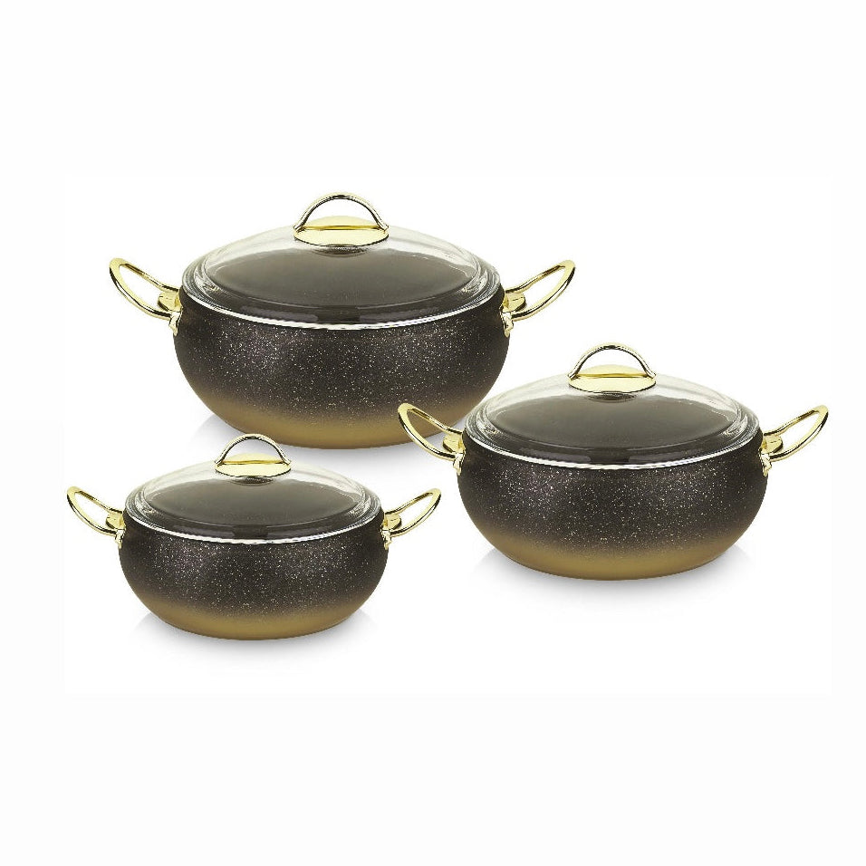 Juego de ollas en Biogranit Borcam Sphere 6 piezas / Colección OMS / 3031 Negro Dorado